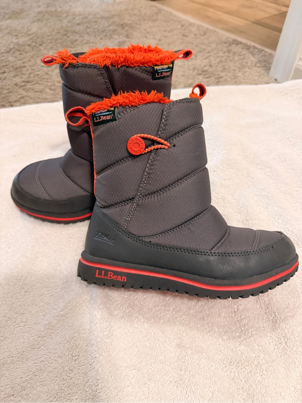 L.L. Bean Kids' Gray Boots with Bright Orange Trim